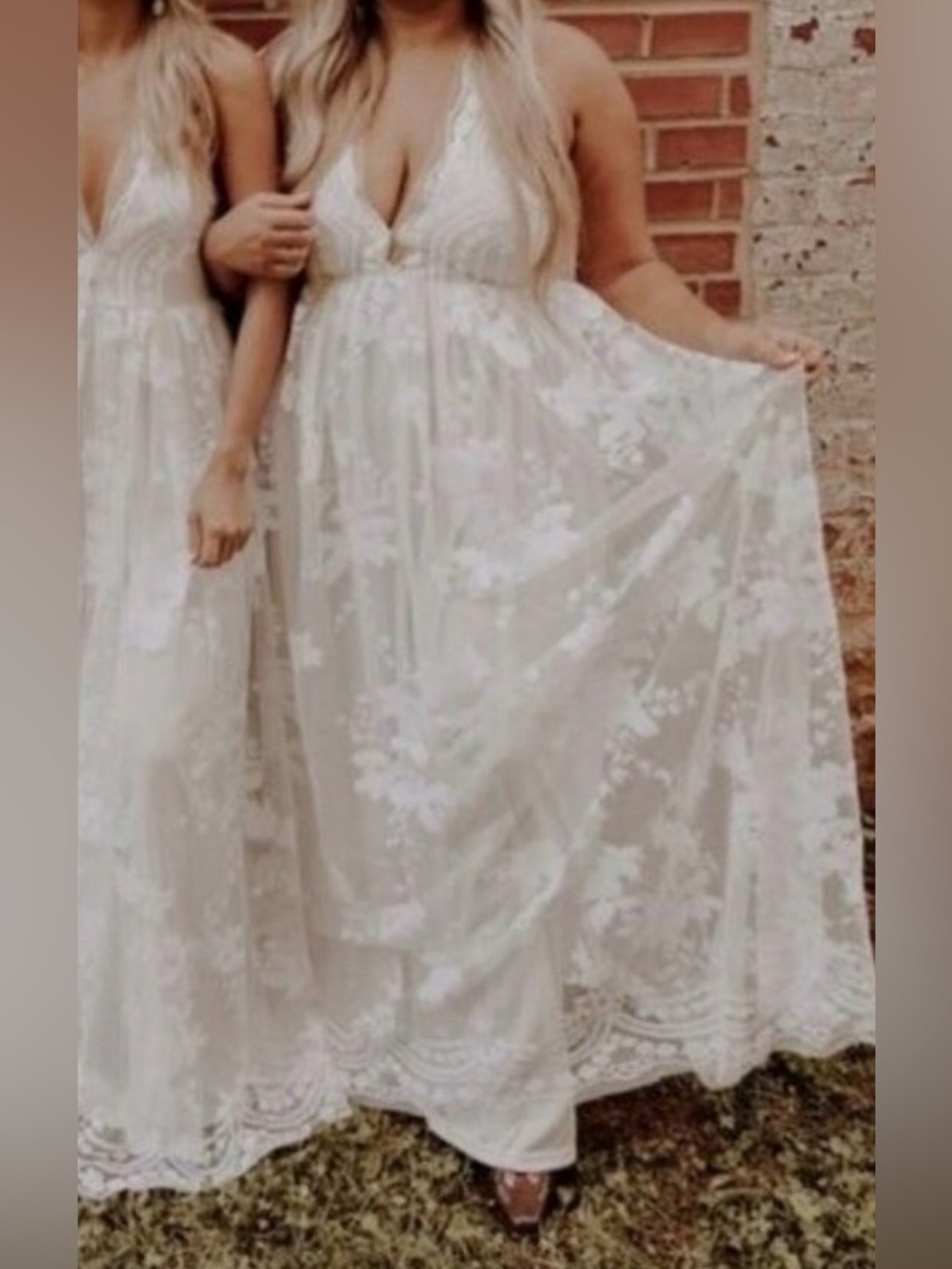 Elegant White Lace Wedding Dress with Sheer Floral Overlay